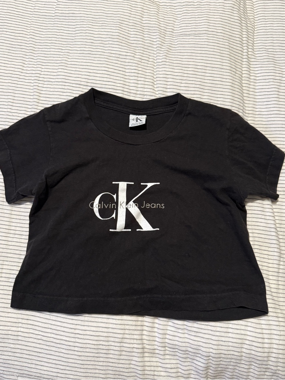 Calvin Klein Jeans Black Crop Logo Tee with White CK